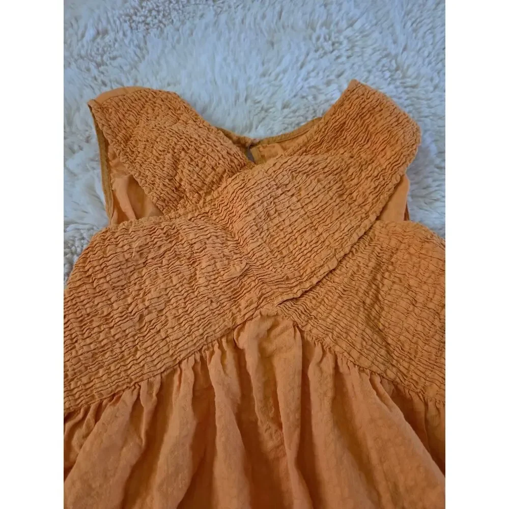 ZARA Textured Smocked Orange Cross Front Sleeveless Dress 13-14 years
